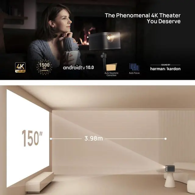Alt view image 7 of 7 - XGIMI Horizon Pro 4K UHD Home Theatre Projector, WiFi, Movies, Videos, Bluetooth, Android TV, Harmon Kardon Speakers, Large Screen, Smartphone Compatible