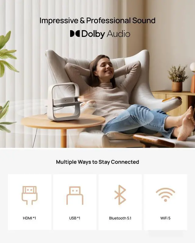 Alt view image 6 of 7 - XGIMI Elfin Flip Full HD Portable Home Theatre Projector w/ Stand, Mini Projector for Outdoor & Indoor, 4k Video Support, Smart Phone, Wifi/Bluetooth, Speaker, Licensed Netflix