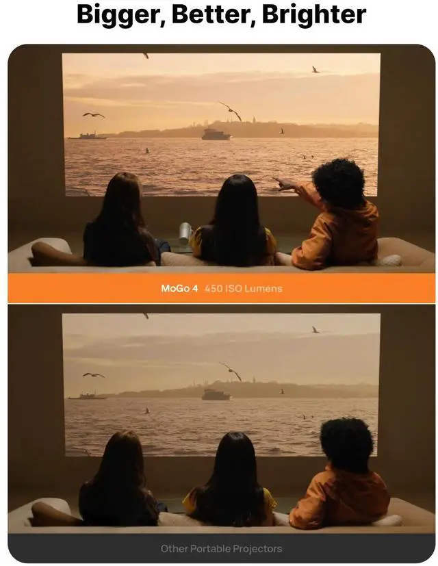 Alt view image 6 of 7 - XGIMI MoGo 4 2025 NEW Portable Projector, Google TV with Licensed Netflix, 360° Adjustable Stand, 2.5 Hours of Playtime, 2 x 6W Harman Kardon, Outdoor Projector, Wifi, Bluetooth, Include Sunset Filter