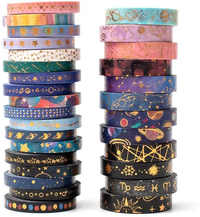 Main image of Skinny Galaxy Washi Tape Set 30 Rolls Gold Foil Decorative Starry Space Masking Tapes for Arts, DIY Crafts, Journals, Planners, Scrapbook, Wrapping