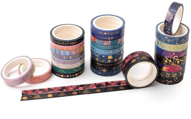Alt view image 6 of 7 - Skinny Galaxy Washi Tape Set 30 Rolls Gold Foil Decorative Starry Space Masking Tapes for Arts, DIY Crafts, Journals, Planners, Scrapbook, Wrapping