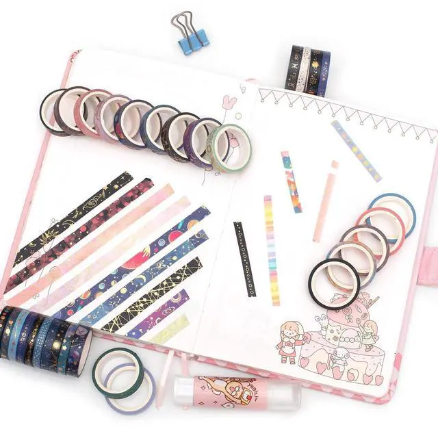 Alt view image 7 of 7 - Skinny Galaxy Washi Tape Set 30 Rolls Gold Foil Decorative Starry Space Masking Tapes for Arts, DIY Crafts, Journals, Planners, Scrapbook, Wrapping