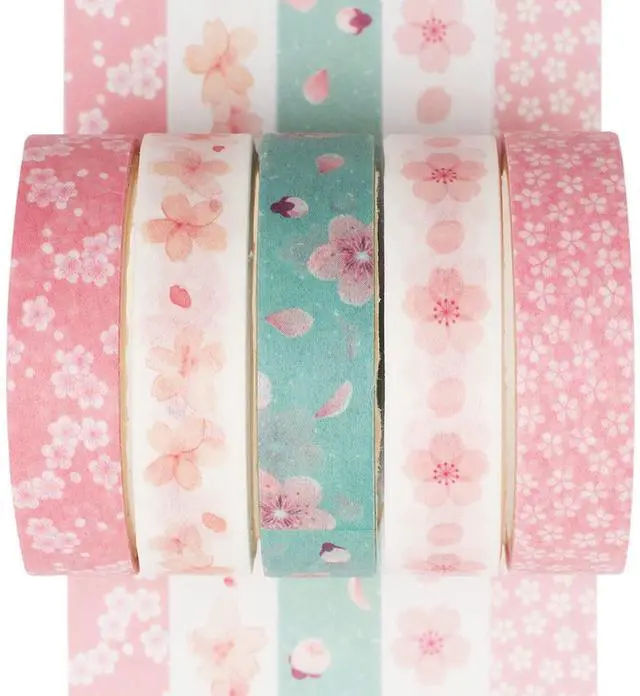 Main image of 5 Rolls Washi Tape Set Creative Basic Skinny Decorative Tapes for Arts, DIY Crafts, Journals, Planners, Scrapbooking, Wrapping (Sakura)