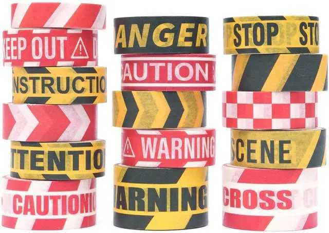 Main image of Caution Line Washi Tape Set 16 Rolls Yellow Red Boundary Masking Transportation Toy Decorative Tapes for Arts, DIY Crafts, Journals, Planners, Scrapbook, Wrapping