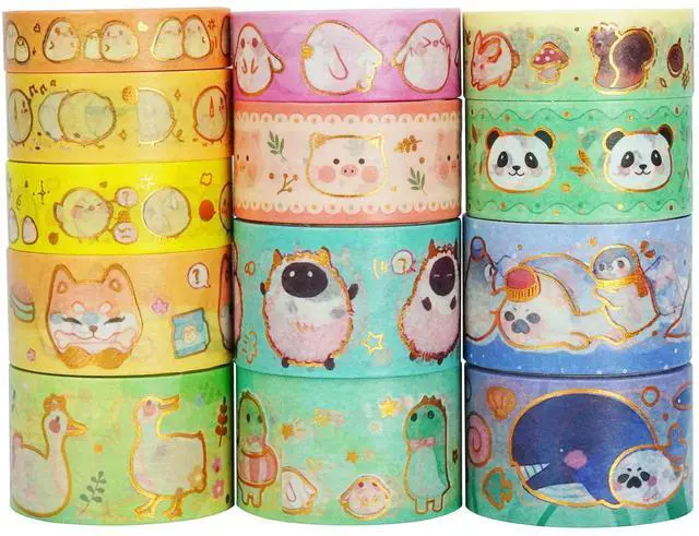 Main image of Cute Pets Washi Tape Set 13 Rolls Wide Gold Embellishment Decorative Masking Tapes for Arts, DIY Crafts, Journals, Planners, Scrapbook, Wrapping (Animal Kindergarten)