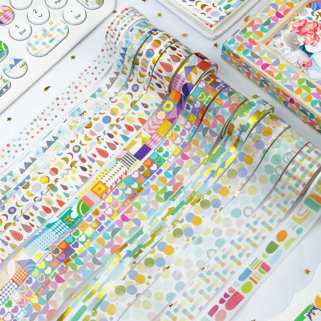 Alt view image 2 of 7 - Cute Washi Tape Set 12 Rolls Gold Foil Masking Cartoon Drawing Decorative Tapes for Arts, DIY Crafts, Journals, Planners, Scrapbook, Wrapping (Basic Patterns)