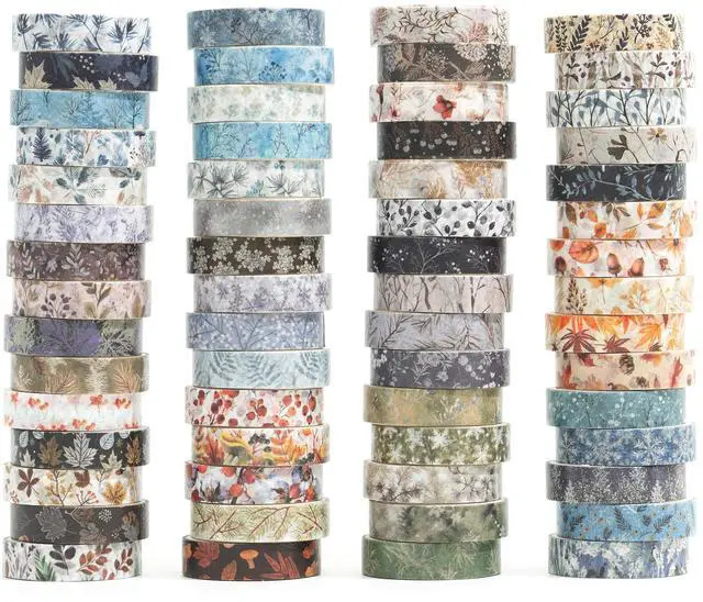 Main image of Flowers Washi Tape Set 60 Rolls Leaves Patterns Decorative Skinny Snow Masking Tapes for Arts, DIY Crafts, Journals, Planners, Scrapbook, Wrapping (Winter)