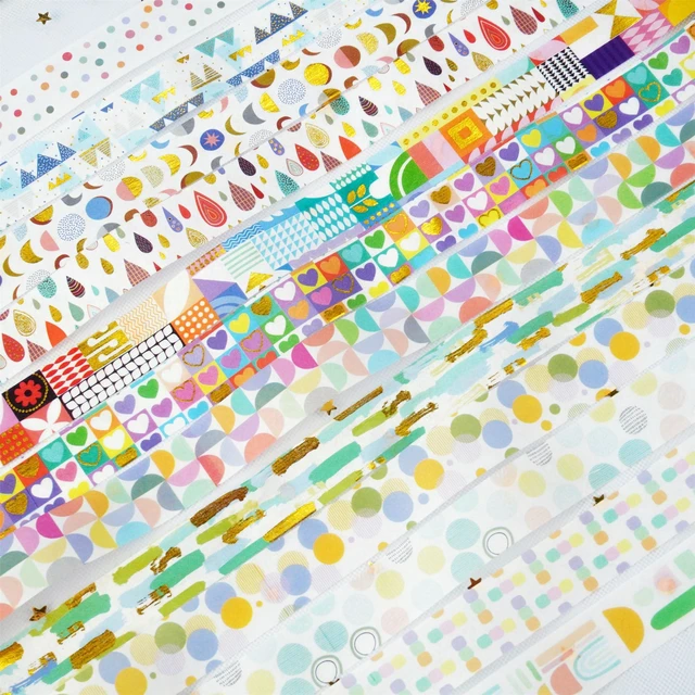 Alt view image 3 of 7 - Cute Washi Tape Set 12 Rolls Gold Foil Masking Cartoon Drawing Decorative Tapes for Arts, DIY Crafts, Journals, Planners, Scrapbook, Wrapping (Basic Patterns)