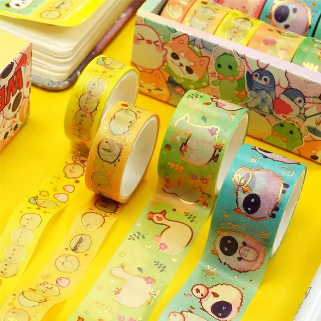 Alt view image 3 of 7 - Cute Pets Washi Tape Set 13 Rolls Wide Gold Embellishment Decorative Masking Tapes for Arts, DIY Crafts, Journals, Planners, Scrapbook, Wrapping (Animal Kindergarten)