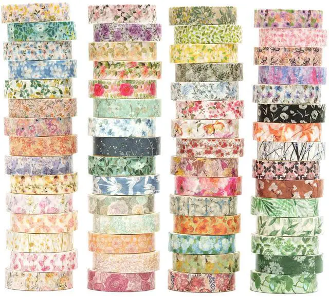 Main image of Flowers Washi Tape Set 60 Rolls Floral Patterns Decorative Skinny Blooms Masking Tapes for Arts, DIY Crafts, Journals, Planners, Scrapbook, Wrapping (Spring)
