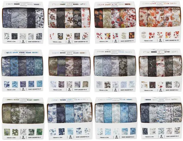 Alt view image 3 of 7 - Flowers Washi Tape Set 60 Rolls Leaves Patterns Decorative Skinny Snow Masking Tapes for Arts, DIY Crafts, Journals, Planners, Scrapbook, Wrapping (Winter)