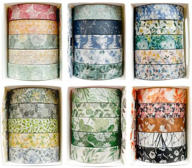 Main image of Flowers Washi Tape Set 30 Rolls Floral Patterns Decorative Skinny Slim Masking Tapes for Arts, DIY Crafts, Journals, Planners, Scrapbook, Wrapping (Greens Thrive)