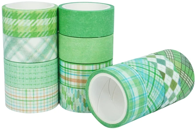 Alt view image 2 of 7 - Basic Grid Washi Tape Set 12 Rolls Plaid Decorative Masking Tapes for Arts, DIY Crafts, Journals, Planners, Scrapbook, Wrapping (Green)