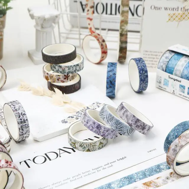 Alt view image 4 of 7 - Flowers Washi Tape Set 60 Rolls Leaves Patterns Decorative Skinny Snow Masking Tapes for Arts, DIY Crafts, Journals, Planners, Scrapbook, Wrapping (Winter)