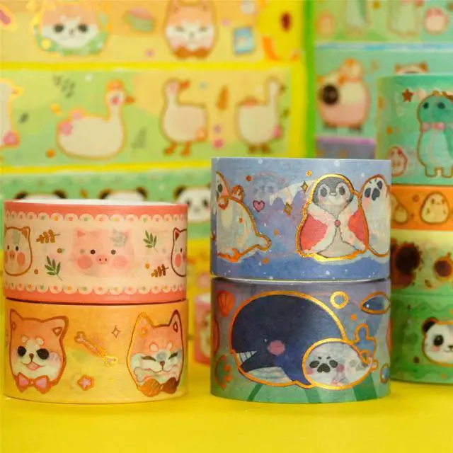 Alt view image 5 of 7 - Cute Pets Washi Tape Set 13 Rolls Wide Gold Embellishment Decorative Masking Tapes for Arts, DIY Crafts, Journals, Planners, Scrapbook, Wrapping (Animal Kindergarten)