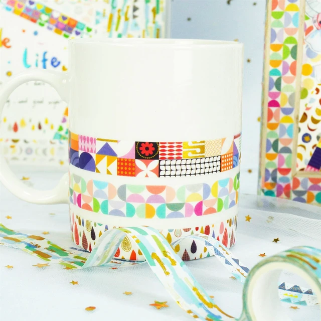 Alt view image 6 of 7 - Cute Washi Tape Set 12 Rolls Gold Foil Masking Cartoon Drawing Decorative Tapes for Arts, DIY Crafts, Journals, Planners, Scrapbook, Wrapping (Basic Patterns)