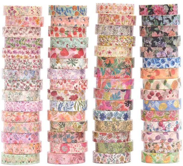 Main image of Flowers Washi Tape Set 60 Rolls Floral Patterns Decorative Skinny Blooms Masking Tapes for Arts, DIY Crafts, Journals, Planners, Scrapbook, Wrapping (Summer)