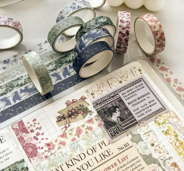 Alt view image 2 of 7 - Flowers Washi Tape Set 30 Rolls Floral Patterns Decorative Skinny Slim Masking Tapes for Arts, DIY Crafts, Journals, Planners, Scrapbook, Wrapping (Greens Thrive)