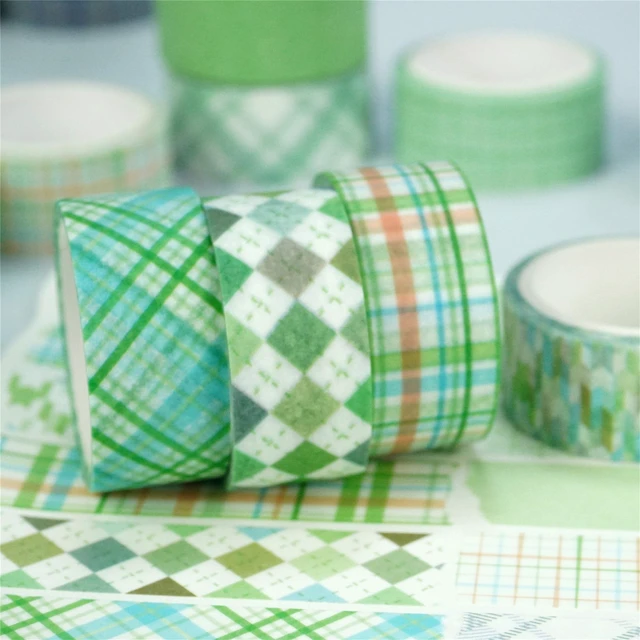 Alt view image 3 of 7 - Basic Grid Washi Tape Set 12 Rolls Plaid Decorative Masking Tapes for Arts, DIY Crafts, Journals, Planners, Scrapbook, Wrapping (Green)