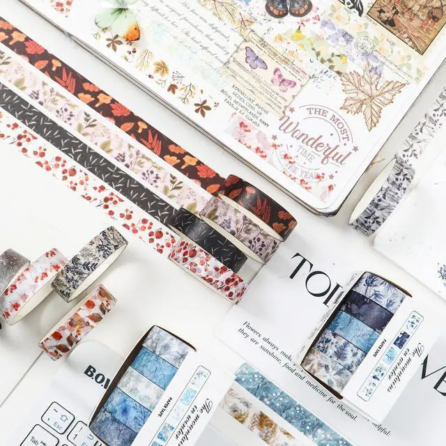 Alt view image 5 of 7 - Flowers Washi Tape Set 60 Rolls Leaves Patterns Decorative Skinny Snow Masking Tapes for Arts, DIY Crafts, Journals, Planners, Scrapbook, Wrapping (Winter)