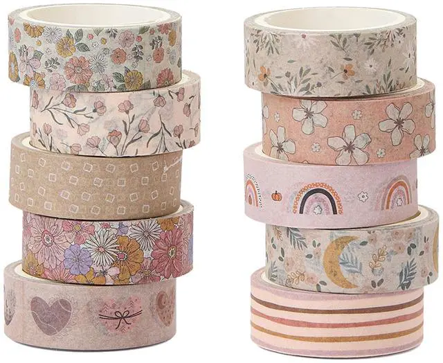 Main image of Boho Washi Tape Set 10 Rolls Cute Masking Graphic Floral Pattern Decorative Tapes for Arts, DIY Crafts, Journals, Planners, Scrapbook, Wrapping (Warm)