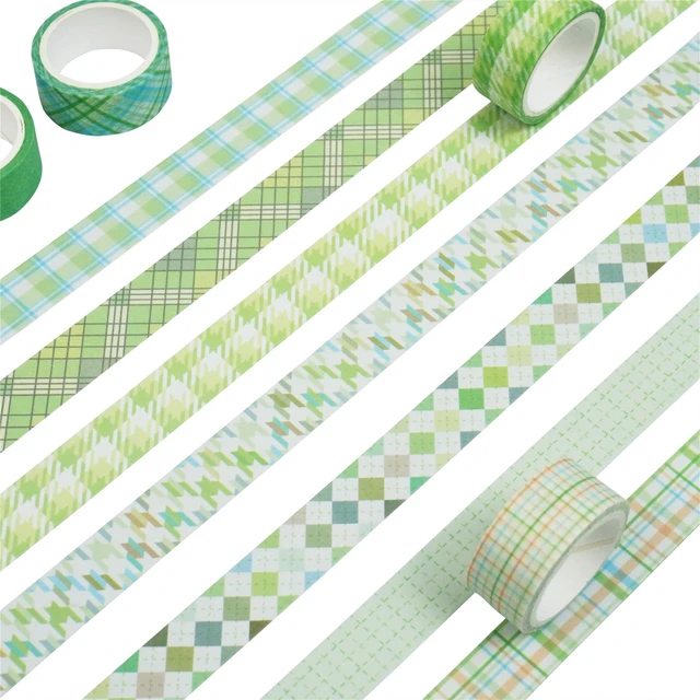 Alt view image 4 of 7 - Basic Grid Washi Tape Set 12 Rolls Plaid Decorative Masking Tapes for Arts, DIY Crafts, Journals, Planners, Scrapbook, Wrapping (Green)