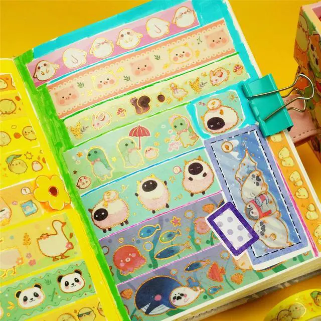 Alt view image 7 of 7 - Cute Pets Washi Tape Set 13 Rolls Wide Gold Embellishment Decorative Masking Tapes for Arts, DIY Crafts, Journals, Planners, Scrapbook, Wrapping (Animal Kindergarten)
