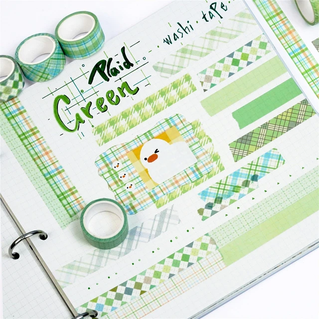 Alt view image 5 of 7 - Basic Grid Washi Tape Set 12 Rolls Plaid Decorative Masking Tapes for Arts, DIY Crafts, Journals, Planners, Scrapbook, Wrapping (Green)