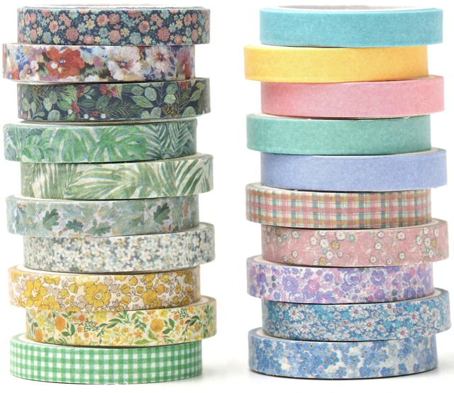 Main image of Vintage Washi Tape Set 20 Rolls Skinny Retro Decorative Antique Patterns Masking Tapes for Arts, DIY Crafts, Journals, Planners, Scrapbook, Wrapping (Nature)