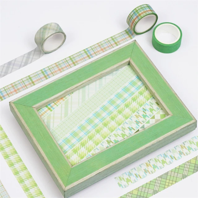 Alt view image 6 of 7 - Basic Grid Washi Tape Set 12 Rolls Plaid Decorative Masking Tapes for Arts, DIY Crafts, Journals, Planners, Scrapbook, Wrapping (Green)
