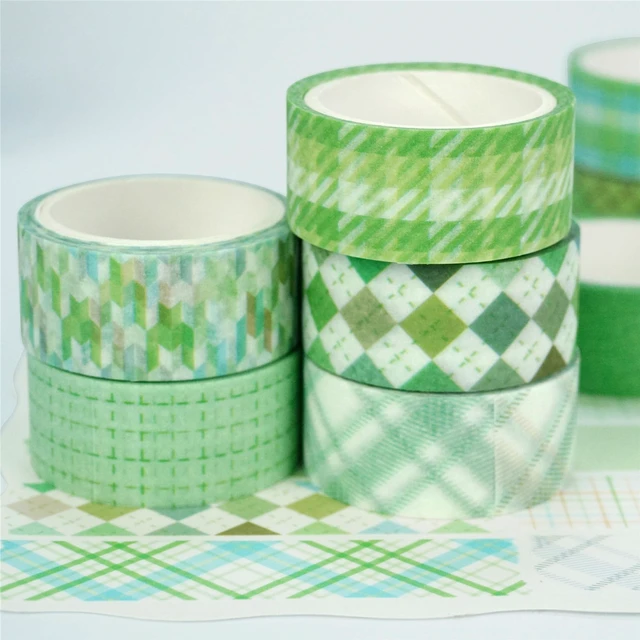 Alt view image 7 of 7 - Basic Grid Washi Tape Set 12 Rolls Plaid Decorative Masking Tapes for Arts, DIY Crafts, Journals, Planners, Scrapbook, Wrapping (Green)
