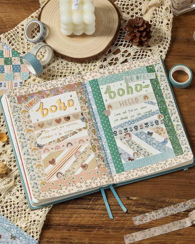 Alt view image 6 of 6 - Boho Washi Tape Set 10 Rolls Cute Masking Graphic Floral Pattern Decorative Tapes for Arts, DIY Crafts, Journals, Planners, Scrapbook, Wrapping (Warm)