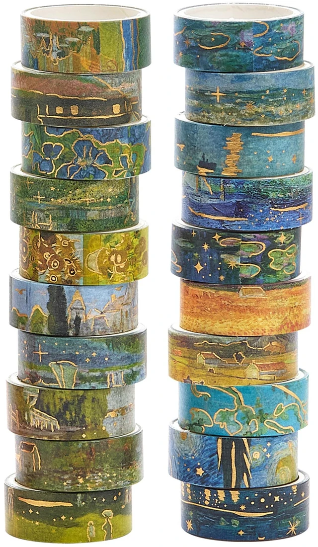 Main image of Landscape Washi Tape Set in Oil Painting Style 20 Rolls Scenery Drawing Masking Gold Foil Graphic Decorative Tapes for Arts, DIY Crafts, Journals, Planners, Scrapbook, Wrapping (Classic)