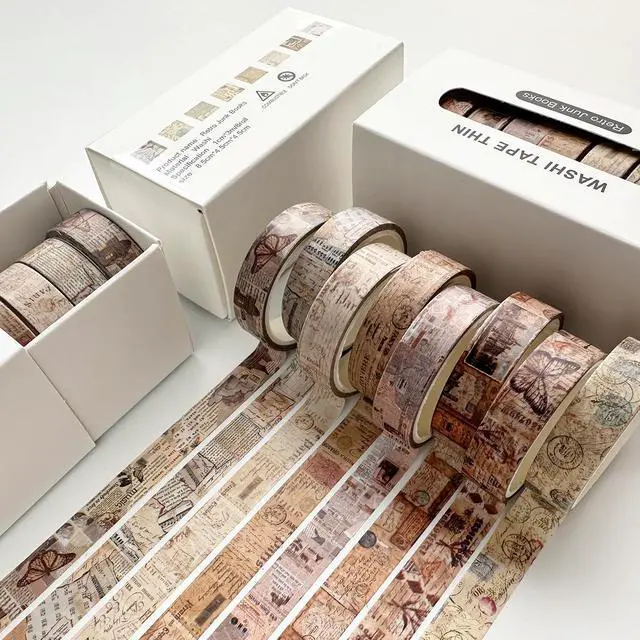 Alt view image 2 of 7 - Vintage Washi Tape Set 8 Rolls Thin Retro Decorative Antique Patterns Masking Tapes for Arts, DIY Crafts, Journals, Planners, Scrapbook, Wrapping (Junk Books)