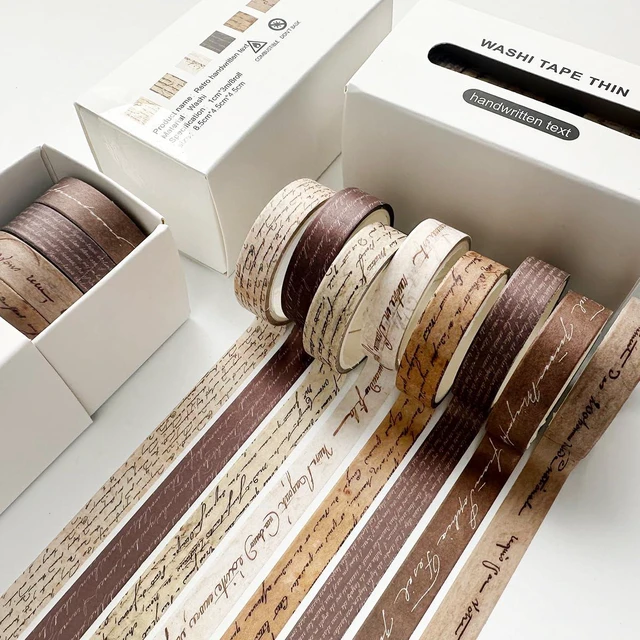 Alt view image 2 of 7 - Vintage Washi Tape Set 8 Rolls Thin Retro Decorative Antique Patterns Masking Tapes for Arts, DIY Crafts, Journals, Planners, Scrapbook, Wrapping (Handwritten Text)