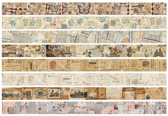 Alt view image 3 of 7 - Vintage Washi Tape Set 8 Rolls Thin Retro Decorative Antique Patterns Masking Tapes for Arts, DIY Crafts, Journals, Planners, Scrapbook, Wrapping (Junk Books)