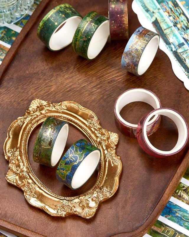 Alt view image 3 of 7 - Landscape Washi Tape Set in Oil Painting Style 20 Rolls Scenery Drawing Masking Gold Foil Graphic Decorative Tapes for Arts, DIY Crafts, Journals, Planners, Scrapbook, Wrapping (Classic)