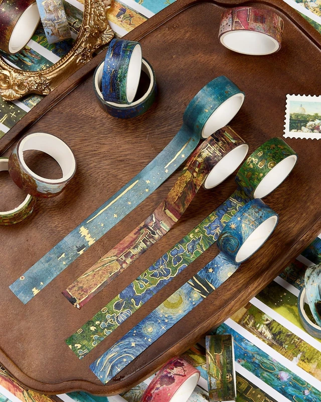 Alt view image 4 of 7 - Landscape Washi Tape Set in Oil Painting Style 20 Rolls Scenery Drawing Masking Gold Foil Graphic Decorative Tapes for Arts, DIY Crafts, Journals, Planners, Scrapbook, Wrapping (Classic)