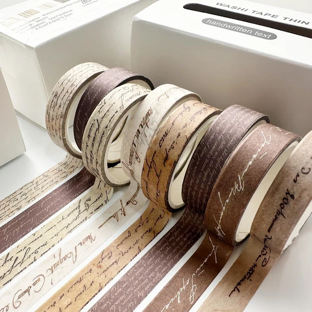 Alt view image 4 of 7 - Vintage Washi Tape Set 8 Rolls Thin Retro Decorative Antique Patterns Masking Tapes for Arts, DIY Crafts, Journals, Planners, Scrapbook, Wrapping (Handwritten Text)