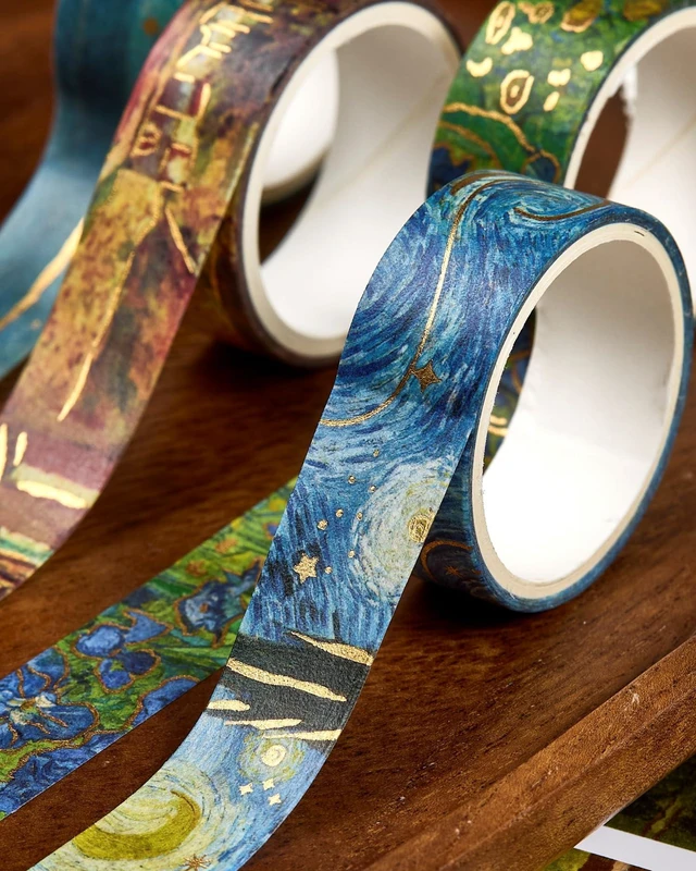 Alt view image 5 of 7 - Landscape Washi Tape Set in Oil Painting Style 20 Rolls Scenery Drawing Masking Gold Foil Graphic Decorative Tapes for Arts, DIY Crafts, Journals, Planners, Scrapbook, Wrapping (Classic)