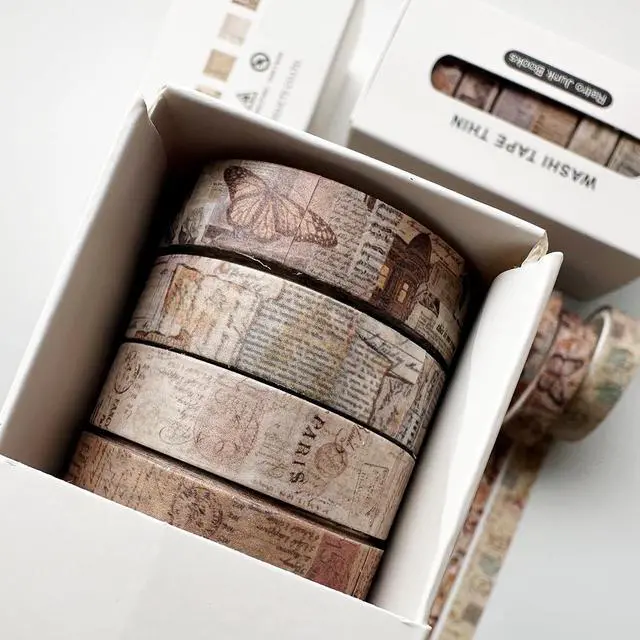 Alt view image 5 of 7 - Vintage Washi Tape Set 8 Rolls Thin Retro Decorative Antique Patterns Masking Tapes for Arts, DIY Crafts, Journals, Planners, Scrapbook, Wrapping (Junk Books)