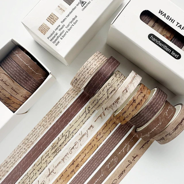 Alt view image 5 of 7 - Vintage Washi Tape Set 8 Rolls Thin Retro Decorative Antique Patterns Masking Tapes for Arts, DIY Crafts, Journals, Planners, Scrapbook, Wrapping (Handwritten Text)