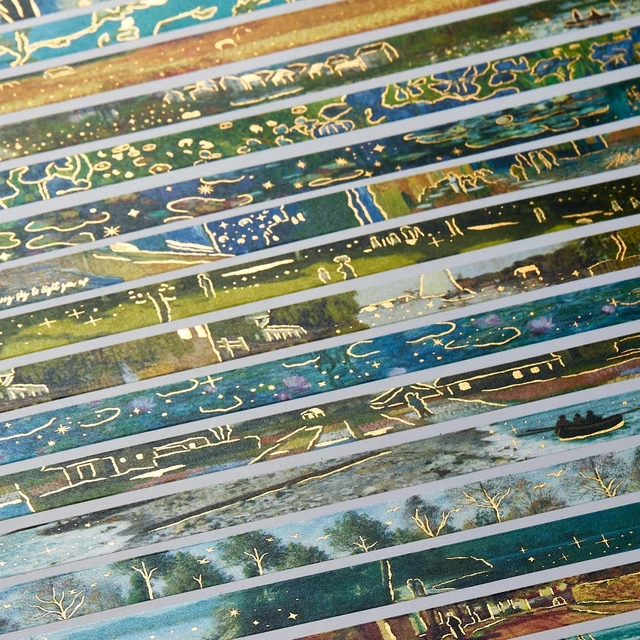 Alt view image 6 of 7 - Landscape Washi Tape Set in Oil Painting Style 20 Rolls Scenery Drawing Masking Gold Foil Graphic Decorative Tapes for Arts, DIY Crafts, Journals, Planners, Scrapbook, Wrapping (Classic)