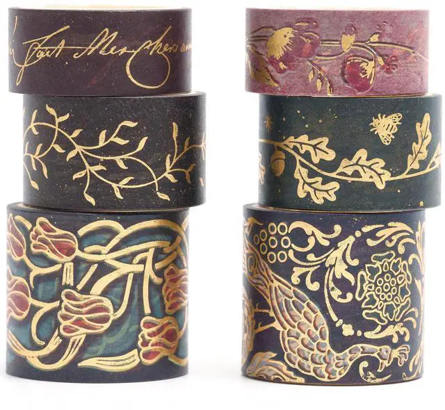 Main image of Vintage Washi Tape Set 6 Rolls Wide Retro Decorative Gold Foil Antique Patterns Masking Tapes for Arts, DIY Crafts, Journals, Planners, Scrapbook, Wrapping