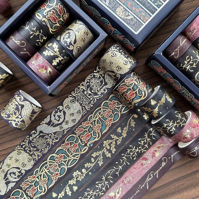 Alt view image 2 of 7 - Vintage Washi Tape Set 6 Rolls Wide Retro Decorative Gold Foil Antique Patterns Masking Tapes for Arts, DIY Crafts, Journals, Planners, Scrapbook, Wrapping