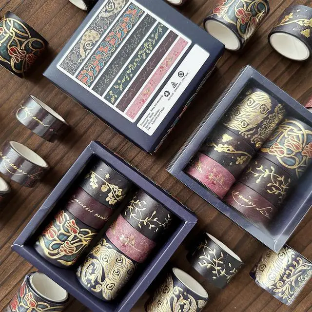 Alt view image 3 of 7 - Vintage Washi Tape Set 6 Rolls Wide Retro Decorative Gold Foil Antique Patterns Masking Tapes for Arts, DIY Crafts, Journals, Planners, Scrapbook, Wrapping