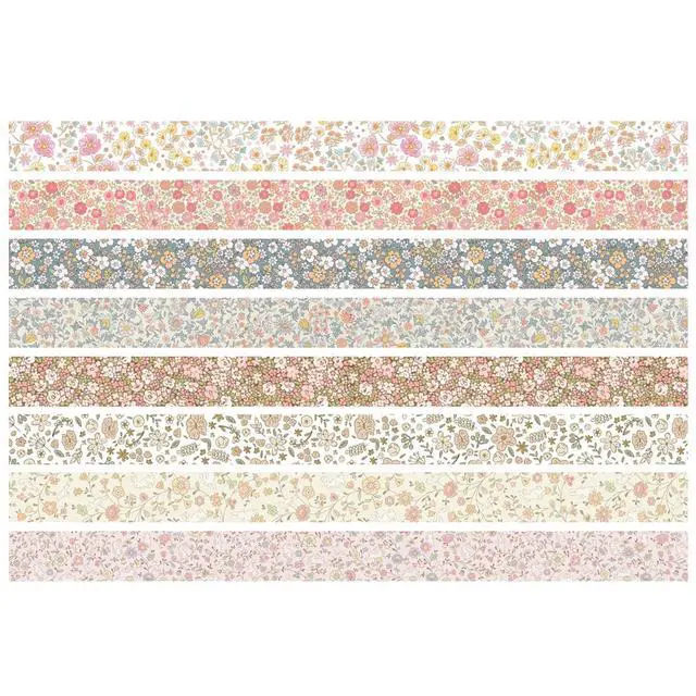 Alt view image 3 of 7 - Vintage Washi Tape Set 8 Rolls Thin Retro Decorative Antique Patterns Masking Tapes for Arts, DIY Crafts, Journals, Planners, Scrapbook, Wrapping (Little Flowers)