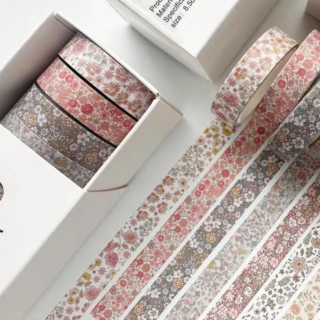 Alt view image 4 of 7 - Vintage Washi Tape Set 8 Rolls Thin Retro Decorative Antique Patterns Masking Tapes for Arts, DIY Crafts, Journals, Planners, Scrapbook, Wrapping (Little Flowers)
