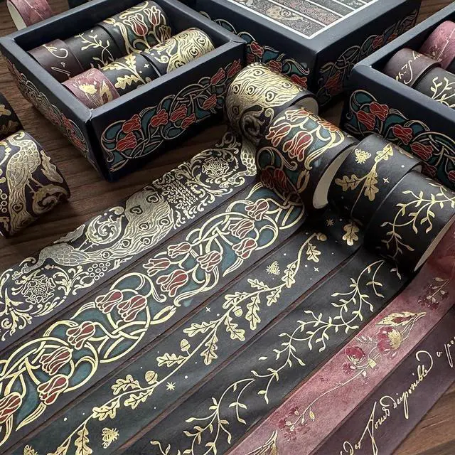 Alt view image 4 of 7 - Vintage Washi Tape Set 6 Rolls Wide Retro Decorative Gold Foil Antique Patterns Masking Tapes for Arts, DIY Crafts, Journals, Planners, Scrapbook, Wrapping
