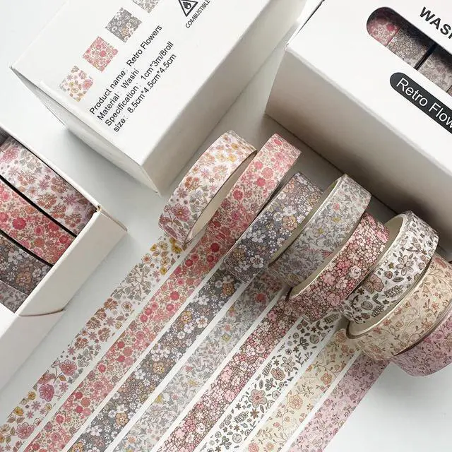 Alt view image 5 of 7 - Vintage Washi Tape Set 8 Rolls Thin Retro Decorative Antique Patterns Masking Tapes for Arts, DIY Crafts, Journals, Planners, Scrapbook, Wrapping (Little Flowers)